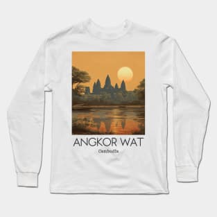 A Vintage Illustration of Angkor Wat - Cambodia Long Sleeve T-Shirt